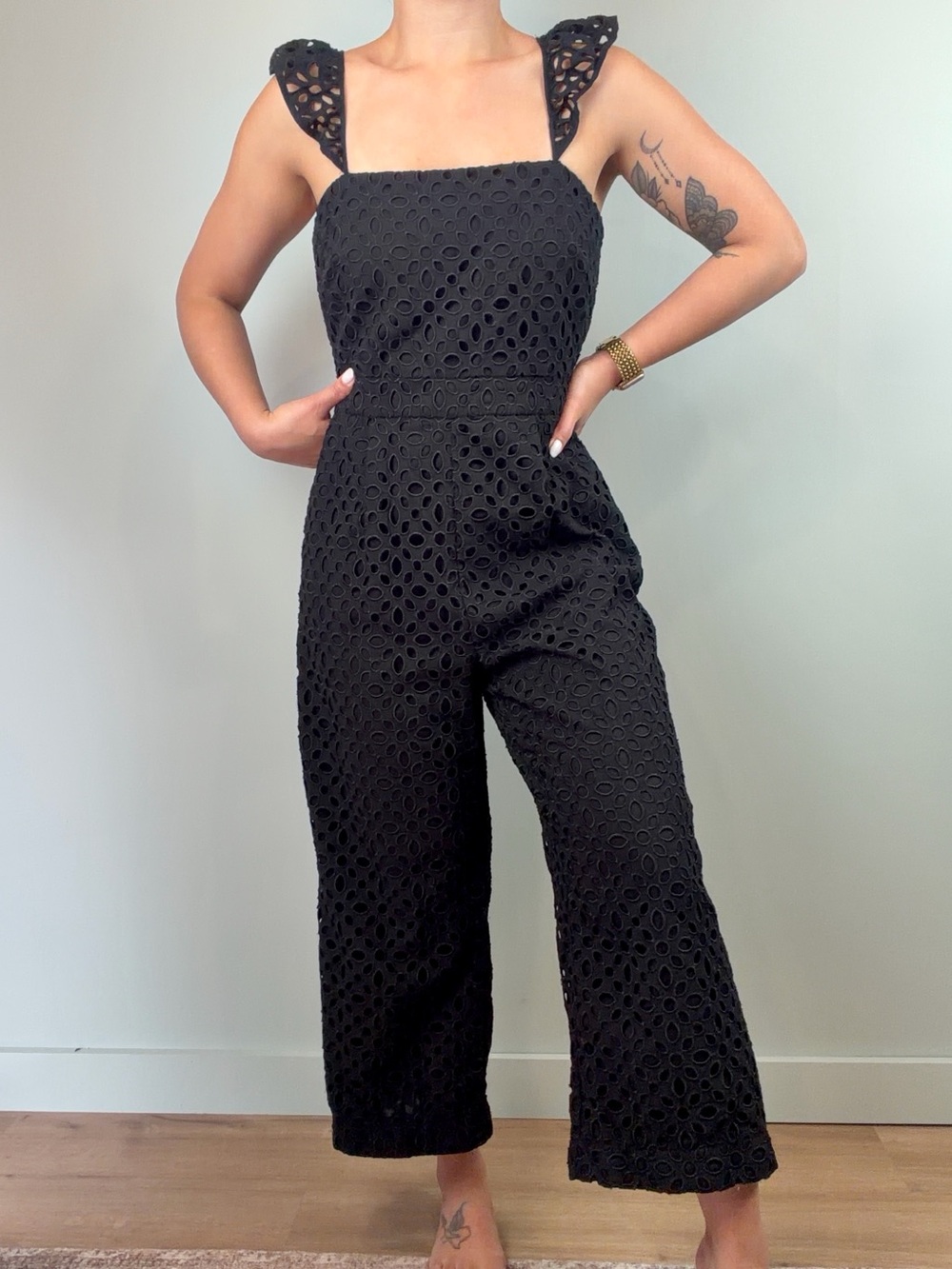 Black J.Crew Kasana Jumpsuit Eyelet embroidered Wide-Leg Jumpsuit size 2